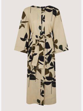 Sœur Leaf Print Button Up Belted Dress